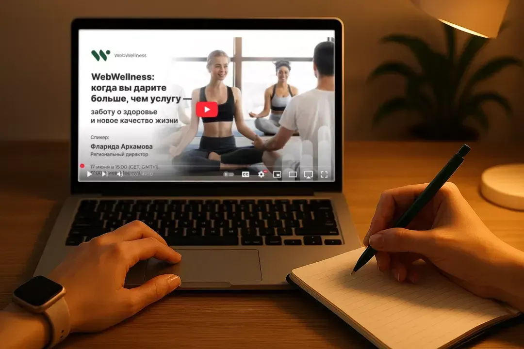 Экран ноубтука с вебинаром БРТ WebWebWellness